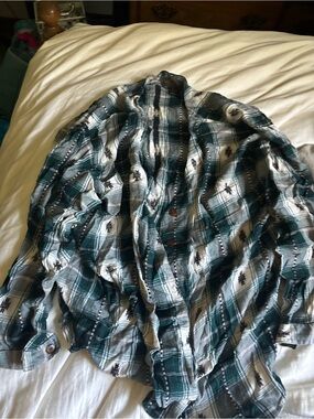 Men's Teal and White Plaid Lightweight Shirt Jacket